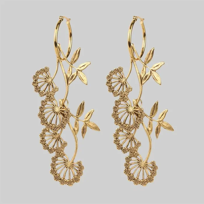 AELLA. Floral Drop Hoop Earrings – Gold