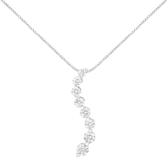 AGS Certified 14k White Gold 3.0 Cttw Baguette and Brilliant Round-Cut Diamond Journey 18″ Pendant Necklace (K-L Color, I1-I2 Clarity)