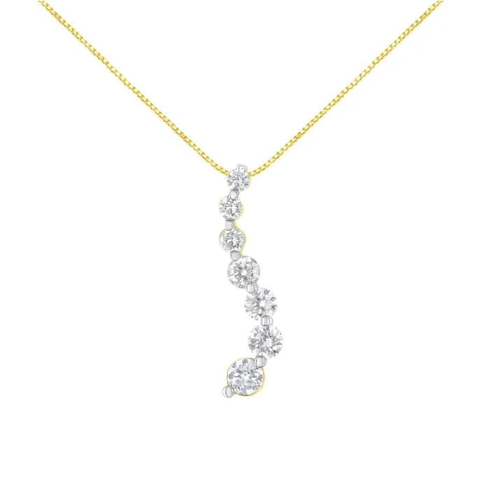 AGS Certified 14K Yellow Gold 2.0 Cttw Baguette and Brilliant Round-Cut Diamond Journey 18″ Pendant Necklace (F-G Color, I1-I2 Clarity)