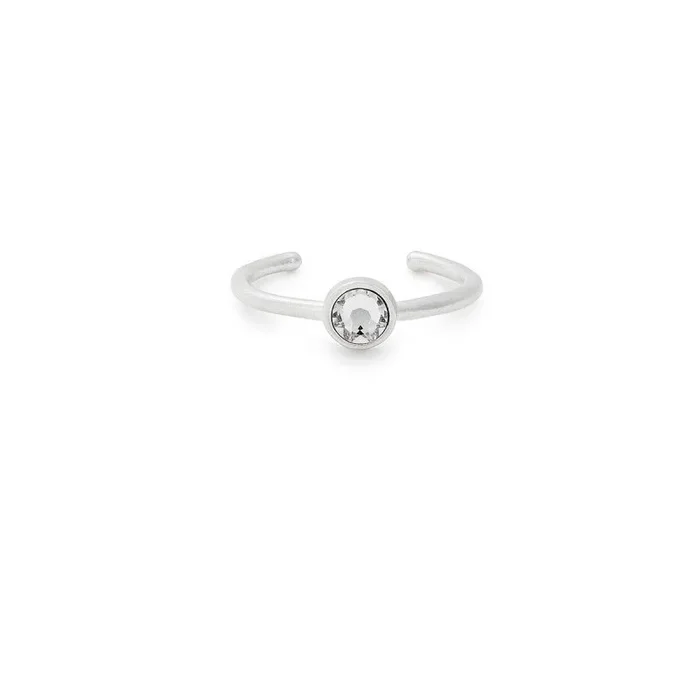 ALEX AND ANI Clear Crystal Birthstone Adjustable Ring With Swarovski Crystals Sterling Silver