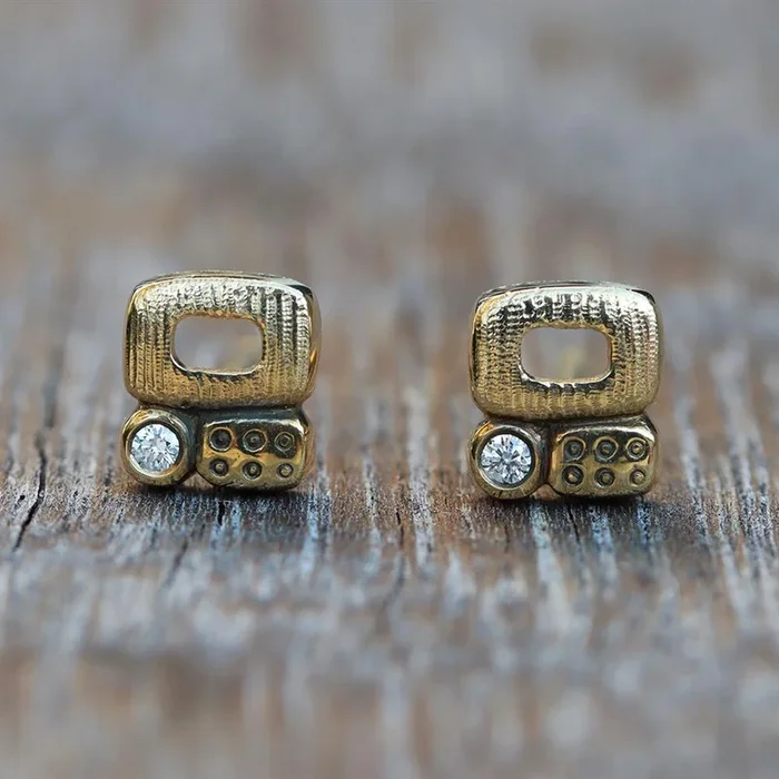 Alex Sepkus Little Windows Diamond Stud Earrings in 18k Yellow Gold