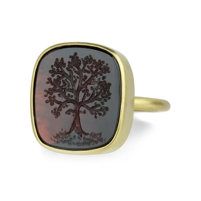 Almandine Garnet with Tree Intaglio Ring