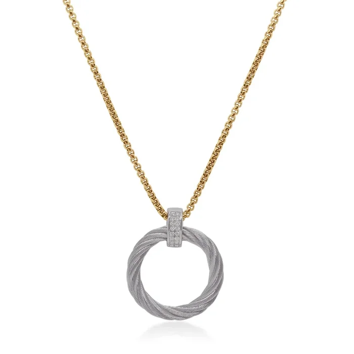 ALOR Grey and Yellow Cable Diamond Pendant Necklace