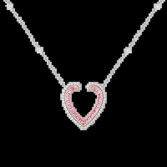 Aloria Calibré Cut Pink Sapphire Pendant | In 18ct White and Rose Gold with Diamonds