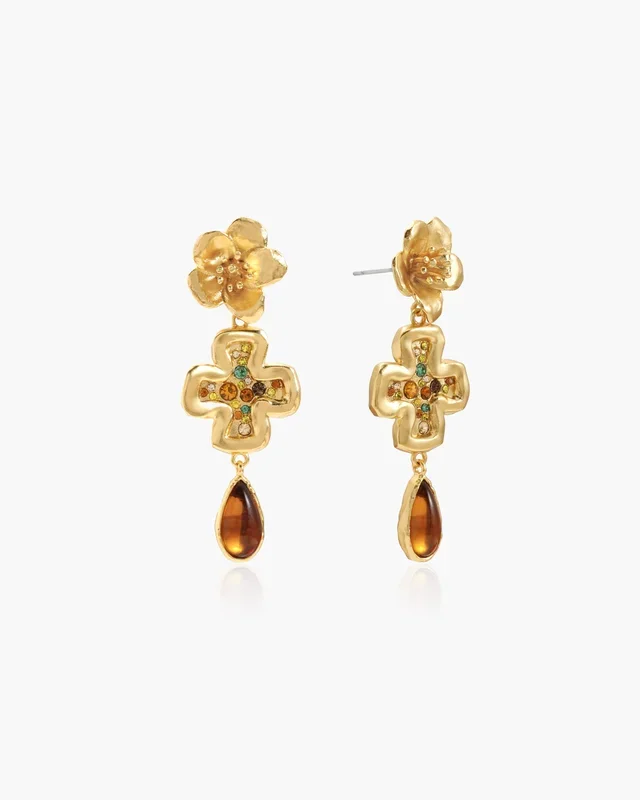 Amber-Tau-Blumenkreuz-Ohrringe