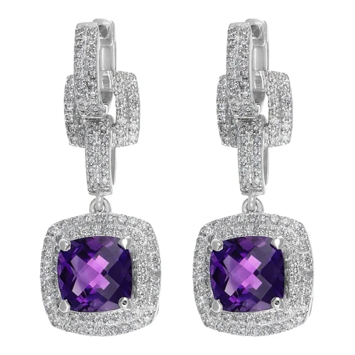 Amethyst Earrings (Amethyst 3.0 cts. White Diamond 1.32 cts.)