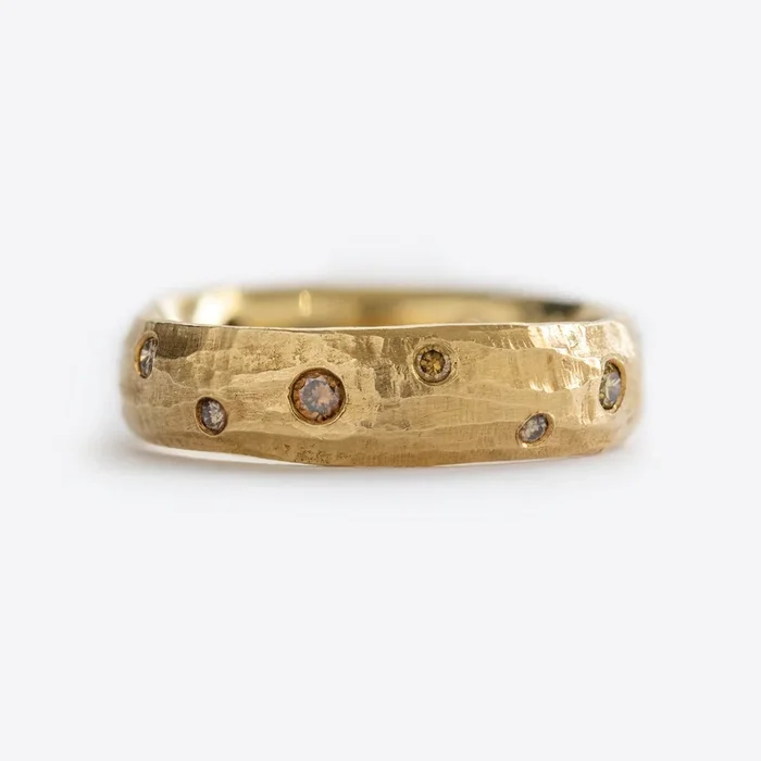 Ancient Redwood Bark Band with Diamonds