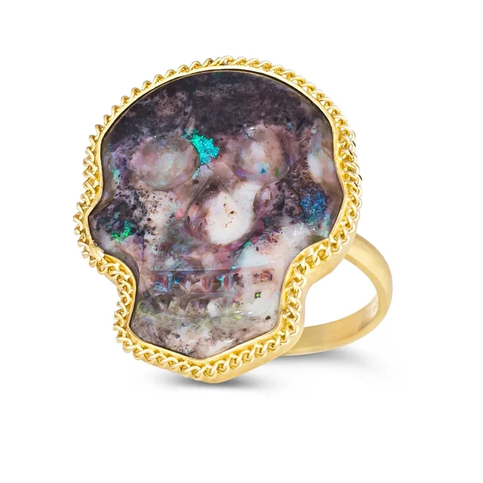 Andamooka Opal Skull Ring