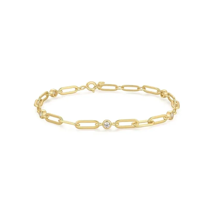 Ania Haie Cubic Zirconia Paperclip Bracelet in Sterling Silver with 14kt Gold Plate