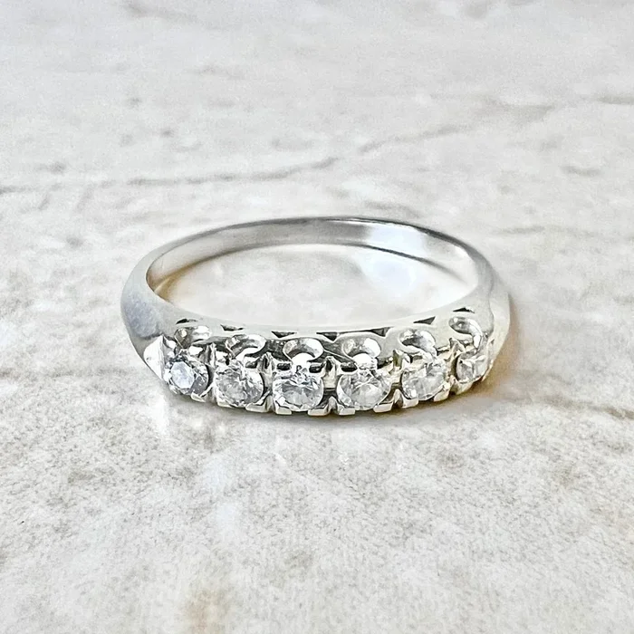 Anillo vintage de oro blanco de 14 quilates con diamantes – Anillo de oro blanco de 0,36 quilates con diamantes
