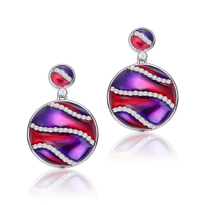 Anne Red-Purple Swirl Enamel Earrings