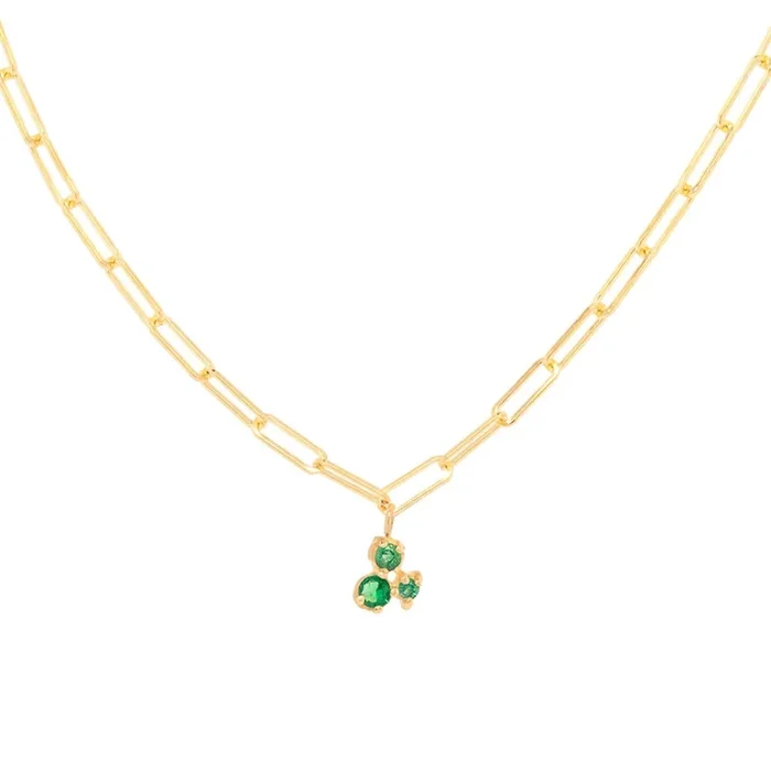 ANNE SPORTUN Tiny Trio Emerald Paperclip Necklace