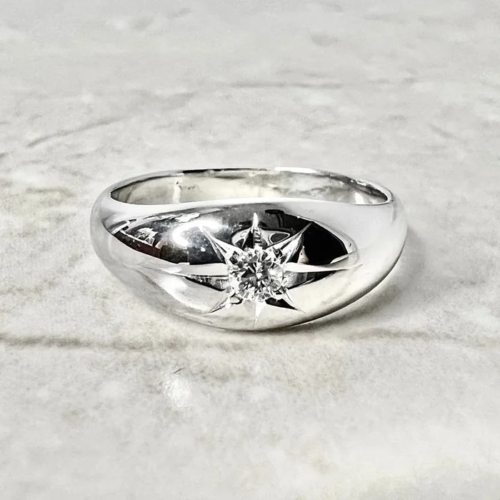 Antique 14 Karat White Gold Gypsy Diamond Solitaire Ring