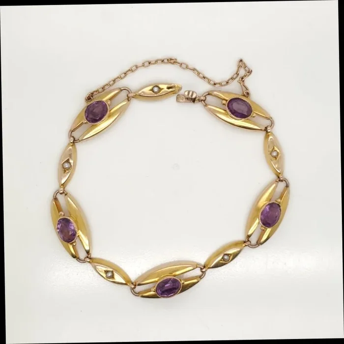 Antique Art Nouveau Amethyst and Seed Pearl Bracelet