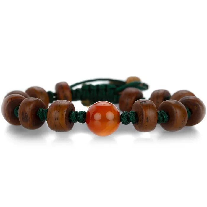 Antique Bodhi Seed Bead Bracelet with Carnelian