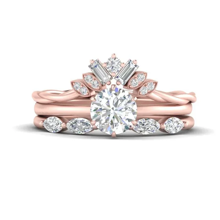 Antique Crown Trio Wedding Set