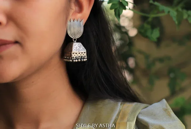Anvaya Lotus Intricate Leaf Art Jhumka