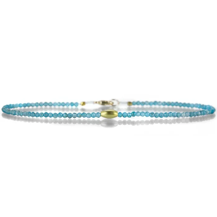 Apatite Beaded Bracelet with Oval Gold Bead