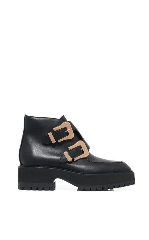 Apollo Platform Ankle Boot in Black Leather