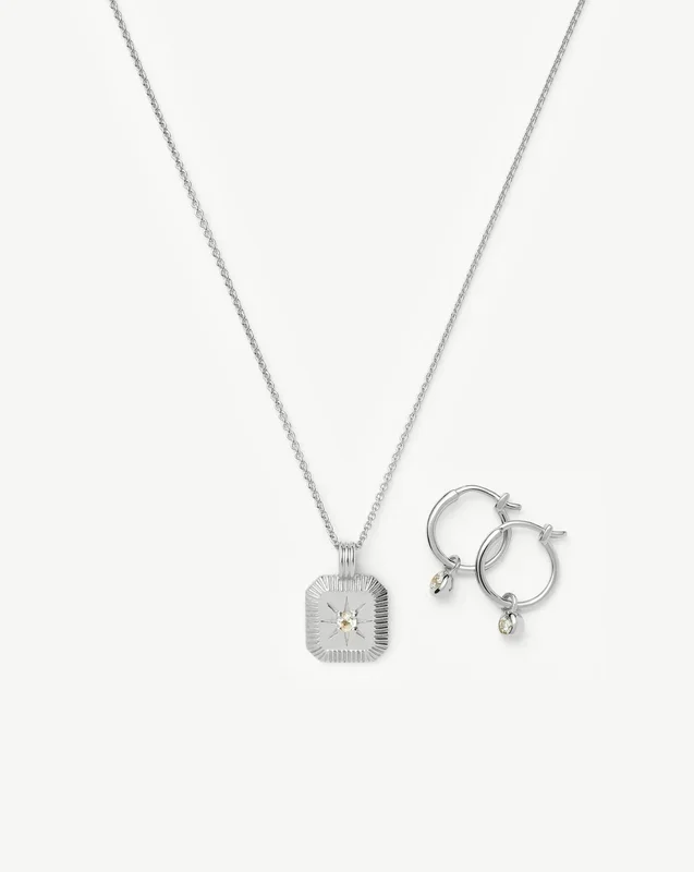 April Birthstone Necklace & Charm Earrings Set | Sterling Silver/Crystal