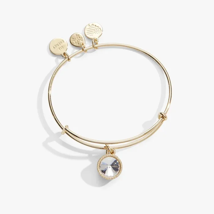 April Clear Crystal Birthstone Charm Bangle