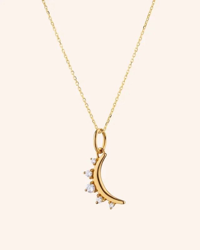 April Diamond “Moon” 18K Gold Birthstone Necklace