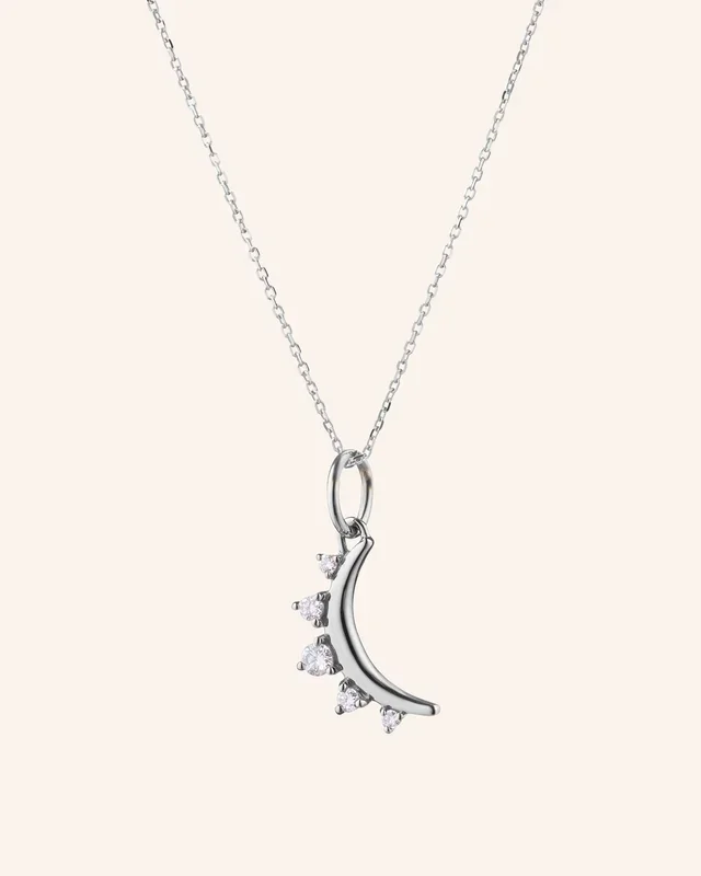 April Diamond “Moon” Sterling Silver Birthstone Necklace