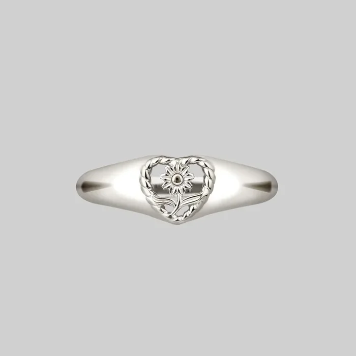 APRIL. Sunflower Heart Ring – Silver