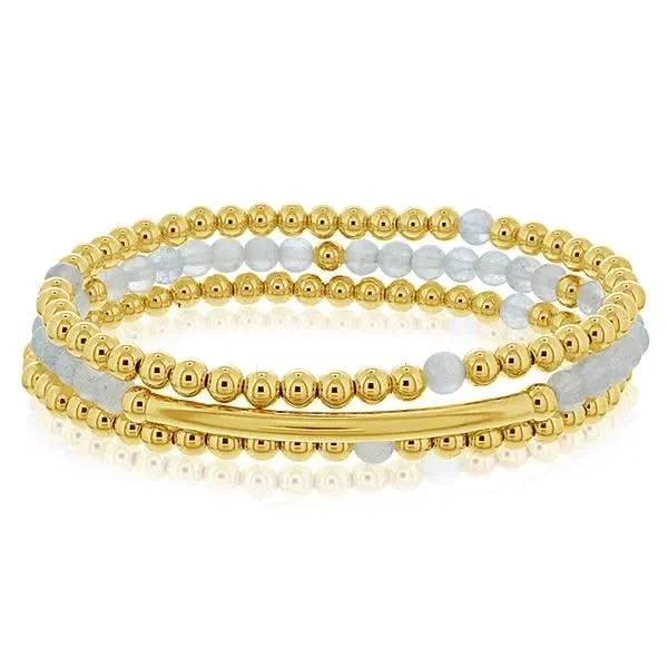 Aquamarine & Gold Bead Bracelet Stack