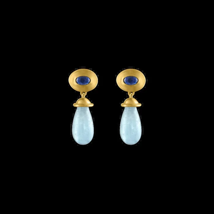 Aquamarine and Blue Sapphire Alabastra Earrings