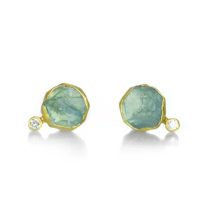 Aquamarine Crystal and Diamond Studs