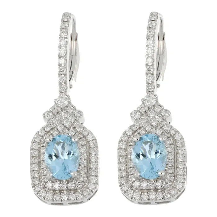 Aquamarine Earrings (Aquamarine 2.21 cts. White Diamond 1.04 cts)
