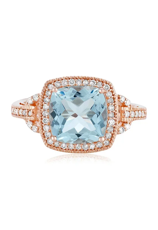 Aquarius 14K Rose Gold Aquamarine and Diamond Ring, 3.10 TCW
