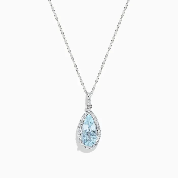 Aquarius 14K White Gold Aquamarine and Diamond Teardrop Pendant
