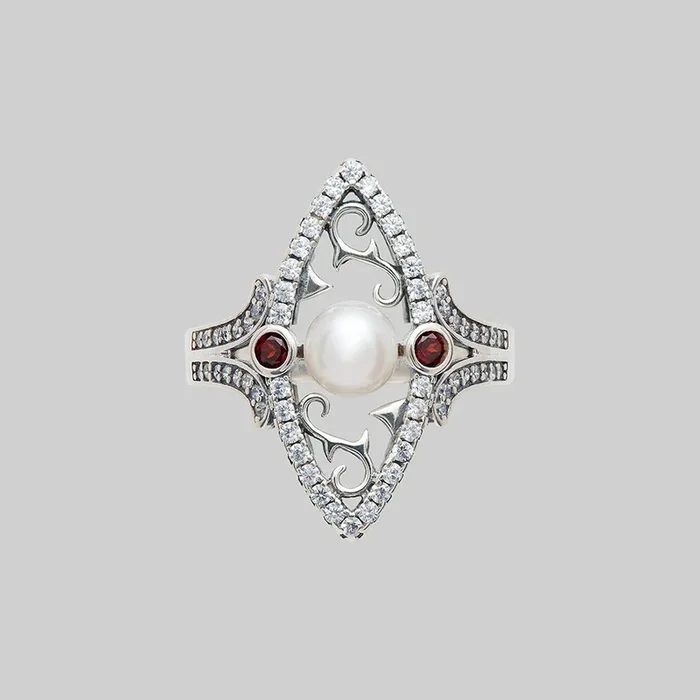 ARABELLA. Thorn Encased Pearl Ring – Silver