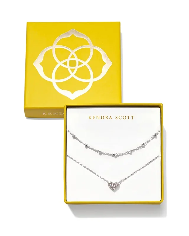 Ari & Haven Heart Necklace Gift Set in Silver