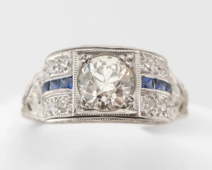 Art Deco Diamond & Sapphire Ring