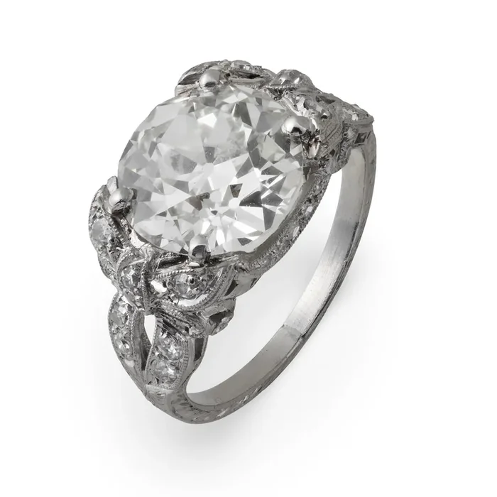 Art Deco GIA 3.57 carat old European cut diamond platinum engagement ring
