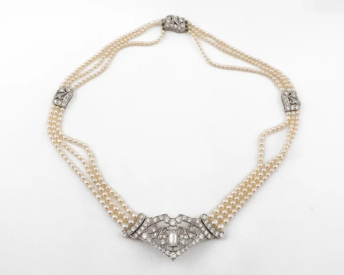 Art Deco Pearl and Diamond Choker Necklace