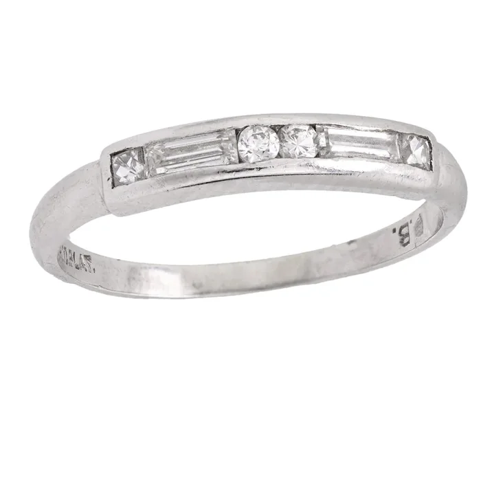 Art Deco round and baguette cut diamond platinum band