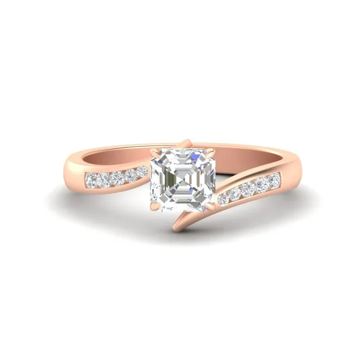 Asscher Cut Channel Set Swirl Diamond Ring