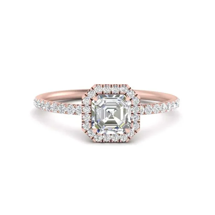 Asscher Cut Halo Petite Engagement Ring