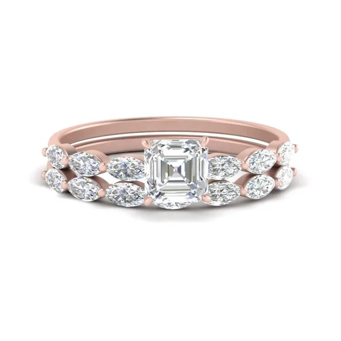 Asscher Cut Modern Single Prong Wedding Set