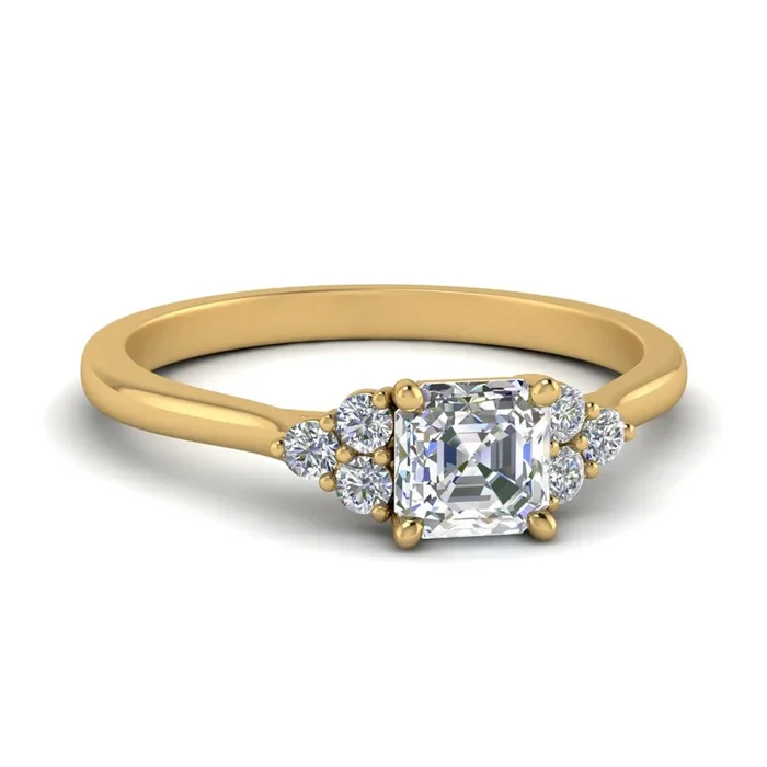 Asscher Cut Petite Cathedral Simple Diamond Ring