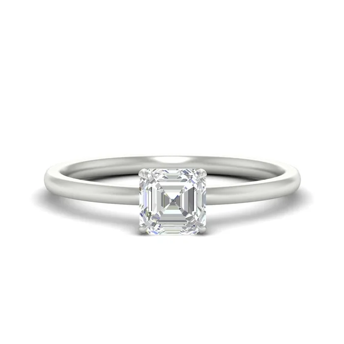Asscher Cut Two Tone comfort Fit Solitaire Diamond Ring
