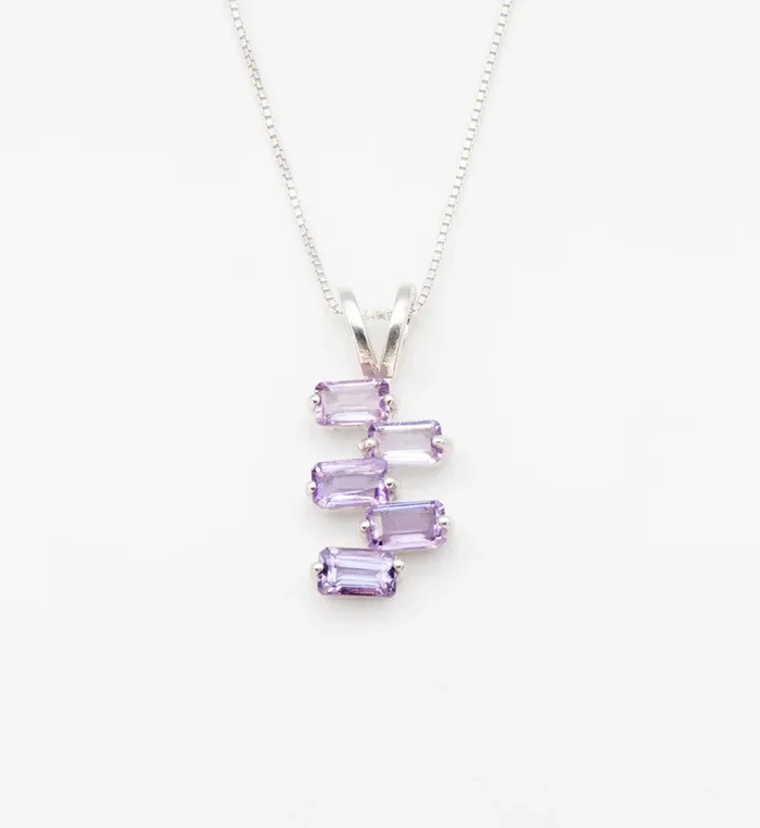 Asymmetric Amethyst Baguette Pendant in Silver