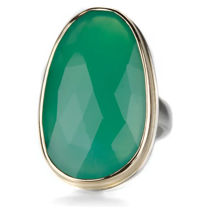 Asymmetrical Rose Cut Chrysoprase Ring