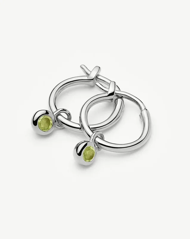 August Birthstone Mini Charm Hoop Earrings | Sterling Silver/Peridot