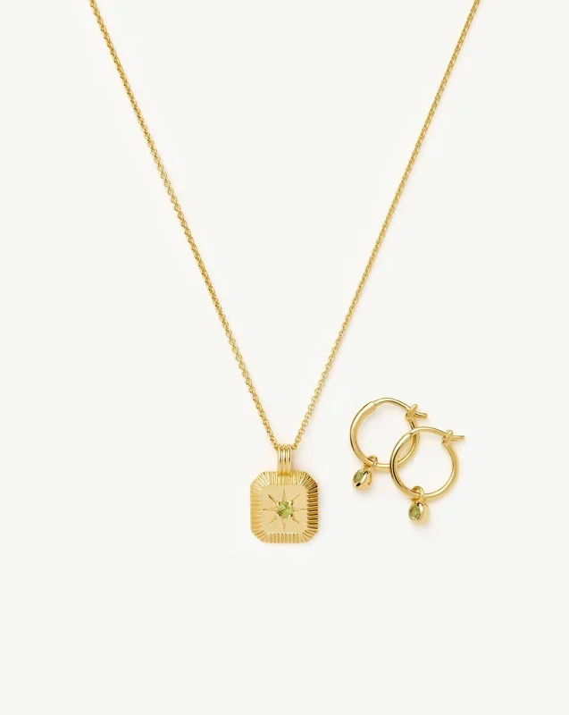 August Birthstone Necklace & Charm Earrings Set | 18k Gold Vermeil/Peridot