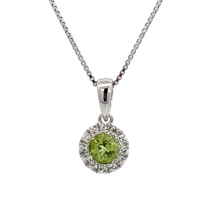 August Birthstone Pendant: Sterling Silver Peridot Halo Pendant Necklace